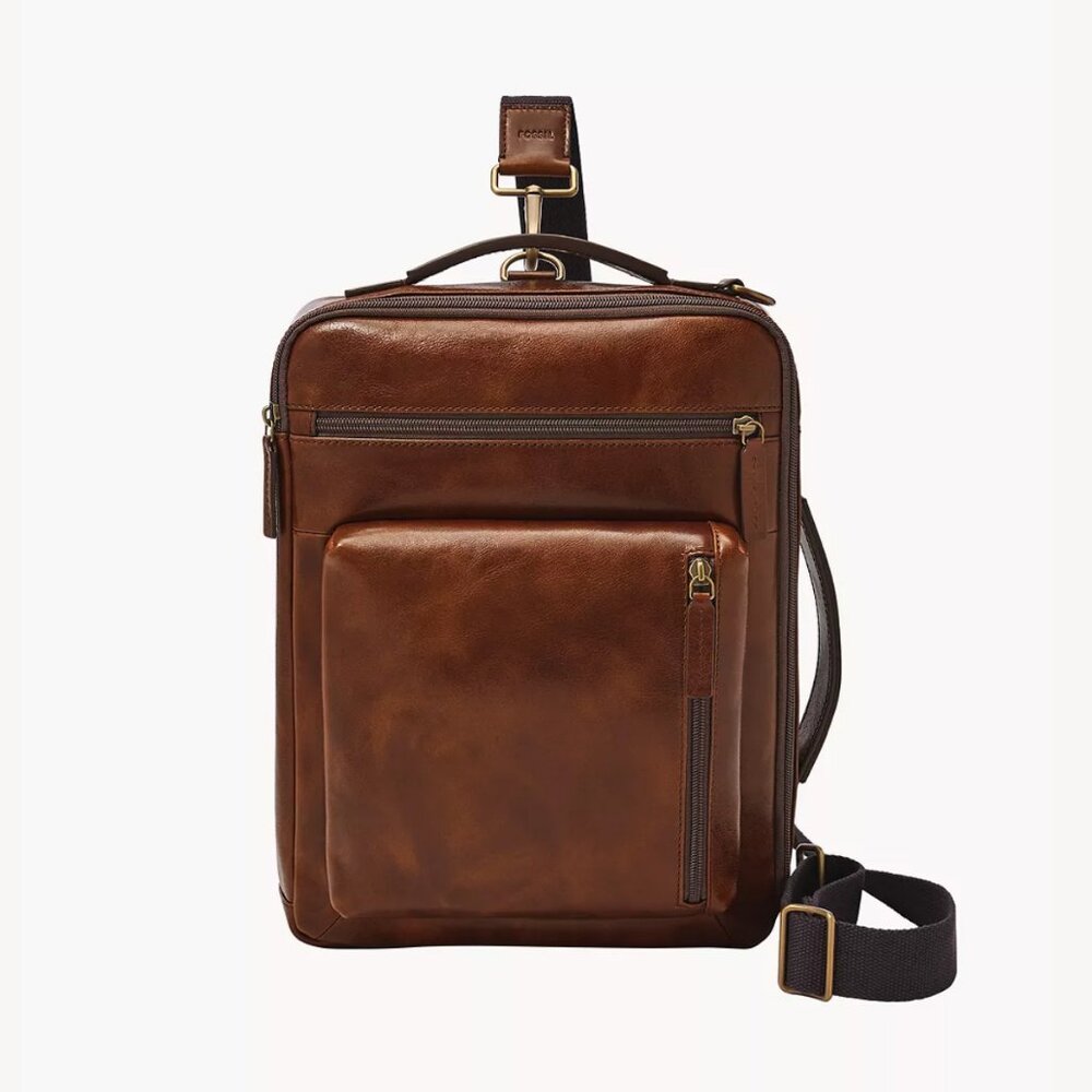 Fossil Buckner Leather Commuter Bag - Cognac NWT